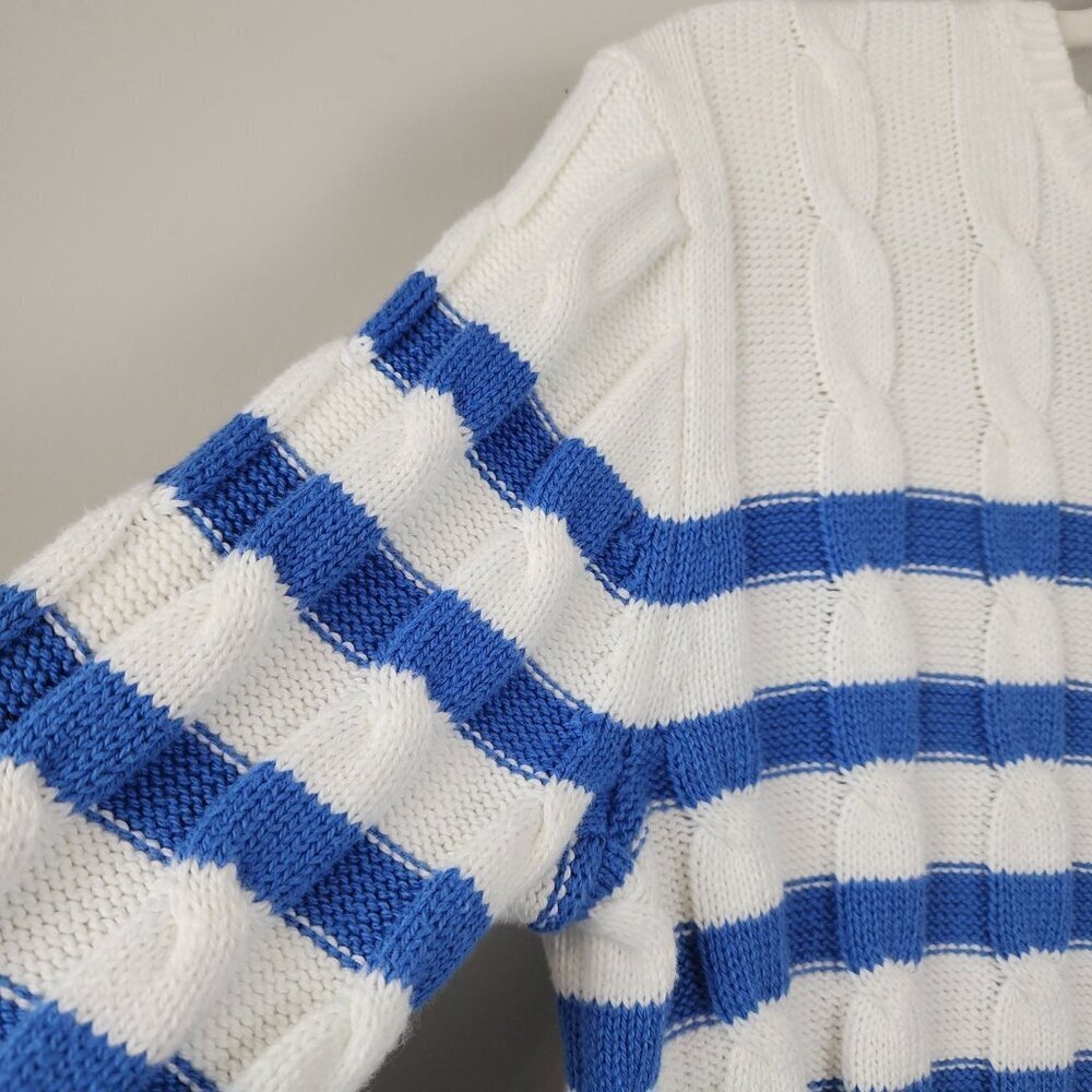 New Crewcuts Factory girls 12-14 knit sweater Blue White stripes coastal - Picture 4 of 10